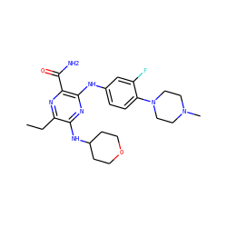 CCc1nc(C(N)=O)c(Nc2ccc(N3CCN(C)CC3)c(F)c2)nc1NC1CCOCC1 ZINC000113477273