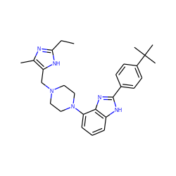 CCc1nc(C)c(CN2CCN(c3cccc4[nH]c(-c5ccc(C(C)(C)C)cc5)nc34)CC2)[nH]1 ZINC000040880099