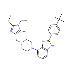 CCc1nc(CN2CCN(c3cccc4[nH]c(-c5ccc(C(C)(C)C)cc5)nc34)CC2)c(C)n1CC ZINC000040431090