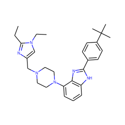 CCc1nc(CN2CCN(c3cccc4[nH]c(-c5ccc(C(C)(C)C)cc5)nc34)CC2)cn1CC ZINC000040956937