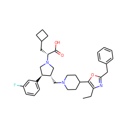 CCc1nc(Cc2ccccc2)oc1C1CCN(C[C@H]2CN([C@H](CC3CCC3)C(=O)O)C[C@@H]2c2cccc(F)c2)CC1 ZINC000027088376