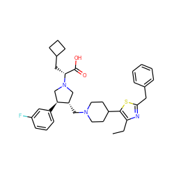 CCc1nc(Cc2ccccc2)sc1C1CCN(C[C@H]2CN([C@H](CC3CCC3)C(=O)O)C[C@@H]2c2cccc(F)c2)CC1 ZINC000027075471