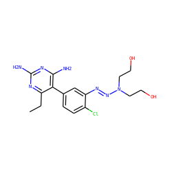 CCc1nc(N)nc(N)c1-c1ccc(Cl)c(/N=N/N(CCO)CCO)c1 ZINC000018083292