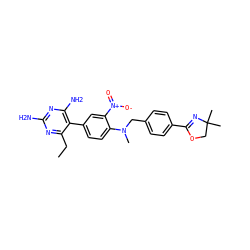 CCc1nc(N)nc(N)c1-c1ccc(N(C)Cc2ccc(C3=NC(C)(C)CO3)cc2)c([N+](=O)[O-])c1 ZINC000013765349