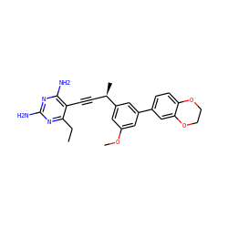 CCc1nc(N)nc(N)c1C#C[C@@H](C)c1cc(OC)cc(-c2ccc3c(c2)OCCO3)c1 ZINC000095587612