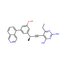 CCc1nc(N)nc(N)c1C#C[C@@H](C)c1cc(OC)cc(-c2cccc3cnccc23)c1 ZINC000095591779