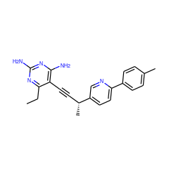 CCc1nc(N)nc(N)c1C#C[C@@H](C)c1ccc(-c2ccc(C)cc2)nc1 ZINC000169308652