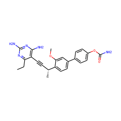 CCc1nc(N)nc(N)c1C#C[C@@H](C)c1ccc(-c2ccc(OC(N)=O)cc2)cc1OC ZINC000169308638