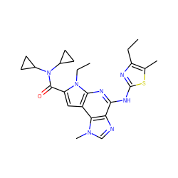 CCc1nc(Nc2nc3c(cc(C(=O)N(C4CC4)C4CC4)n3CC)c3c2ncn3C)sc1C ZINC000168712184