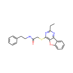 CCc1nc(SCC(=O)NCCc2ccccc2)c2oc3ccccc3c2n1 ZINC000005478584