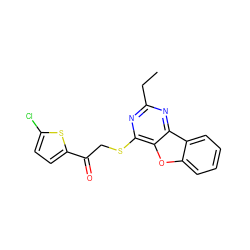 CCc1nc(SCC(=O)c2ccc(Cl)s2)c2oc3ccccc3c2n1 ZINC000005501574