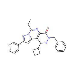 CCc1nc2c(=O)n(Cc3ccccc3)nc(C3CCC3)c2c2cc(-c3ccccc3)nn12 ZINC000299826158