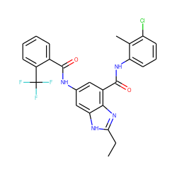 CCc1nc2c(C(=O)Nc3cccc(Cl)c3C)cc(NC(=O)c3ccccc3C(F)(F)F)cc2[nH]1 ZINC000205654558