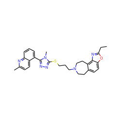 CCc1nc2c3c(ccc2o1)CCN(CCCSc1nnc(-c2cccc4nc(C)ccc24)n1C)CC3 ZINC000029127325