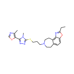 CCc1nc2c3c(ccc2o1)CCN(CCCSc1nnc(-c2ocnc2C)n1C)CC3 ZINC000029127322