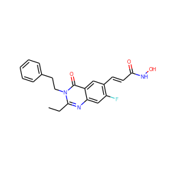 CCc1nc2cc(F)c(/C=C/C(=O)NO)cc2c(=O)n1CCc1ccccc1 ZINC000096934298