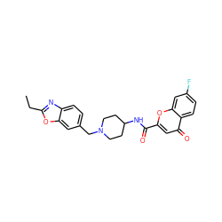 CCc1nc2ccc(CN3CCC(NC(=O)c4cc(=O)c5ccc(F)cc5o4)CC3)cc2o1 ZINC000036351701