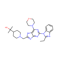 CCc1nc2ccccc2n1-c1nc(N2CCOCC2)c2[nH]c(CN3CCC(C(C)(C)O)CC3)nc2n1 ZINC000095556281