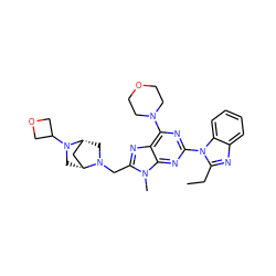 CCc1nc2ccccc2n1-c1nc(N2CCOCC2)c2nc(CN3C[C@@H]4C[C@H]3CN4C3COC3)n(C)c2n1 ZINC000095553806