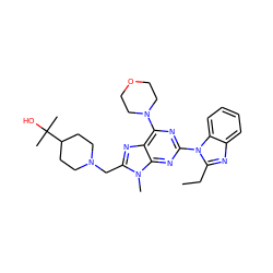 CCc1nc2ccccc2n1-c1nc(N2CCOCC2)c2nc(CN3CCC(C(C)(C)O)CC3)n(C)c2n1 ZINC000095556915