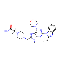 CCc1nc2ccccc2n1-c1nc(N2CCOCC2)c2nc(CN3CCN(C(C)(C)C(N)=O)CC3)n(C)c2n1 ZINC000095554171