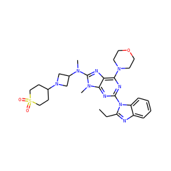 CCc1nc2ccccc2n1-c1nc(N2CCOCC2)c2nc(N(C)C3CN(C4CCS(=O)(=O)CC4)C3)n(C)c2n1 ZINC000096282507