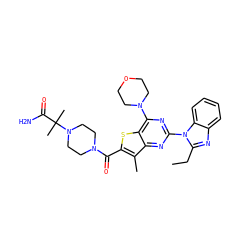 CCc1nc2ccccc2n1-c1nc(N2CCOCC2)c2sc(C(=O)N3CCN(C(C)(C)C(N)=O)CC3)c(C)c2n1 ZINC000096282509