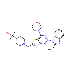 CCc1nc2ccccc2n1-c1nc(N2CCOCC2)c2sc(CN3CCC(C(C)(C)O)CC3)nc2n1 ZINC000095555102