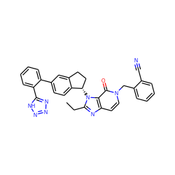CCc1nc2ccn(Cc3ccccc3C#N)c(=O)c2n1[C@H]1CCc2cc(-c3ccccc3-c3nnn[nH]3)ccc21 ZINC000095581923