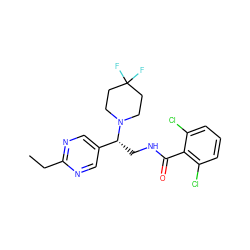 CCc1ncc([C@@H](CNC(=O)c2c(Cl)cccc2Cl)N2CCC(F)(F)CC2)cn1 ZINC000207685410