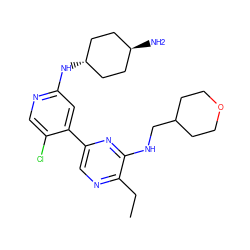 CCc1ncc(-c2cc(N[C@H]3CC[C@H](N)CC3)ncc2Cl)nc1NCC1CCOCC1 ZINC000261139370