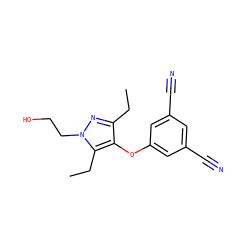 CCc1nn(CCO)c(CC)c1Oc1cc(C#N)cc(C#N)c1 ZINC000001912267