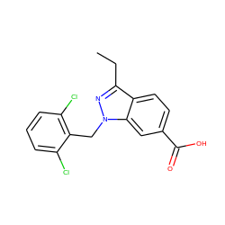 CCc1nn(Cc2c(Cl)cccc2Cl)c2cc(C(=O)O)ccc12 ZINC000205654068