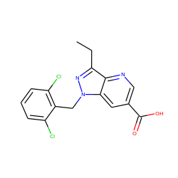 CCc1nn(Cc2c(Cl)cccc2Cl)c2cc(C(=O)O)cnc12 ZINC000203702334