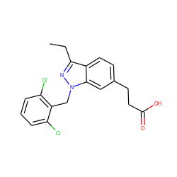 CCc1nn(Cc2c(Cl)cccc2Cl)c2cc(CCC(=O)O)ccc12 ZINC000203702273