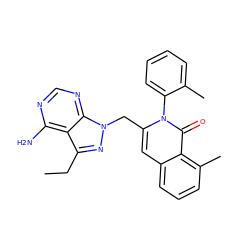 CCc1nn(Cc2cc3cccc(C)c3c(=O)n2-c2ccccc2C)c2ncnc(N)c12 ZINC000088345737