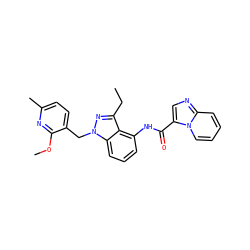 CCc1nn(Cc2ccc(C)nc2OC)c2cccc(NC(=O)c3cnc4ccccn34)c12 ZINC000117879980