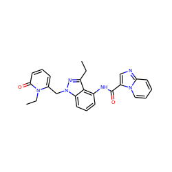 CCc1nn(Cc2cccc(=O)n2CC)c2cccc(NC(=O)c3cnc4ccccn34)c12 ZINC000117883861