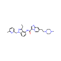 CCc1nn(Cc2cccc(C)n2)c2cccc(NC(=O)c3cnc4cc(CCN5CCN(C)CC5)ccn34)c12 ZINC000117883430