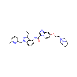 CCc1nn(Cc2cccc(C)n2)c2cccc(NC(=O)c3cnc4cc(OCCN5C[C@@H]6CC[C@H](C5)N6C)ccn34)c12 ZINC000117896276