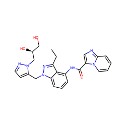 CCc1nn(Cc2ccnn2C[C@@H](O)CO)c2cccc(NC(=O)c3cnc4ccccn34)c12 ZINC000117894085