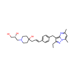 CCc1nn2c(C)cc(C)nc2c1Cc1ccc(/C=C/CC2(O)CCN(C[C@@H](O)CO)CC2)cc1 ZINC000144162749