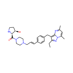 CCc1nn2c(C)cc(C)nc2c1Cc1ccc(/C=C/CN2CCN(C(=O)[C@H]3NCC[C@H]3O)CC2)cc1 ZINC000144116156