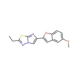 CCc1nn2cc(-c3cc4cc(OC)ccc4o3)nc2s1 ZINC000653680465