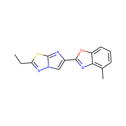 CCc1nn2cc(-c3nc4c(C)cccc4o3)nc2s1 ZINC000653762223