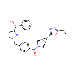 CCc1nnc([C@@H]2[C@H]3CN(C(=O)c4ccc(C[C@@H]5CC[C@H]([C@H](O)c6ccccc6)N5)cc4)C[C@H]32)o1 ZINC000653803313