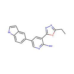 CCc1nnc(-c2cc(-c3ccc4[nH]ccc4c3)cnc2N)o1 ZINC001772634731