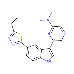 CCc1nnc(-c2ccc3[nH]cc(-c4cncc(N(C)C)n4)c3c2)s1 ZINC000222722303