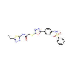 CCc1nnc(NC(=O)CSc2nnc(-c3ccc(NS(=O)(=O)c4ccccc4)cc3)o2)s1 ZINC000008685682