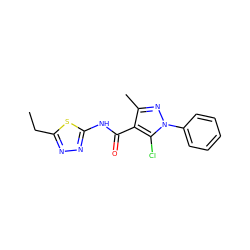 CCc1nnc(NC(=O)c2c(C)nn(-c3ccccc3)c2Cl)s1 ZINC000002663462